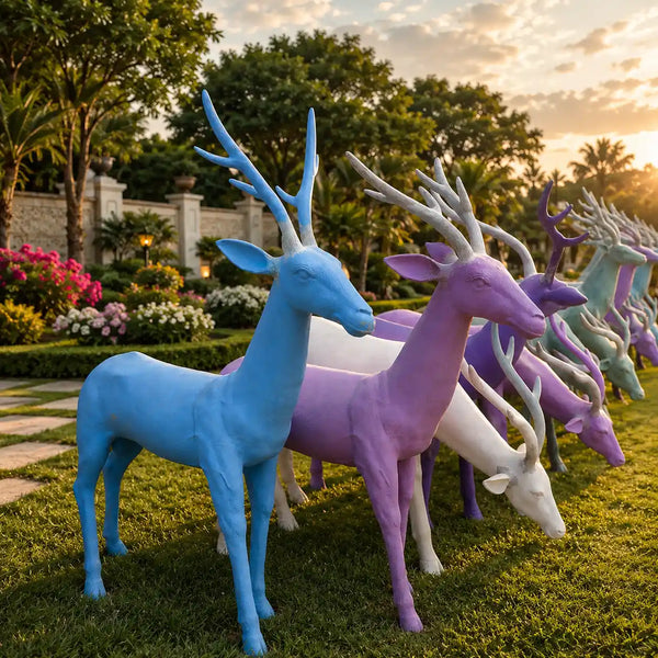 Decorative fiber deer sculpture set for garden and landscape decor
